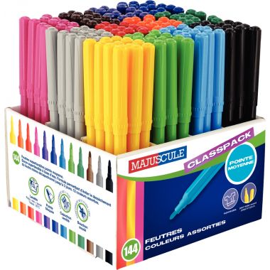 Classpack de 144 feutres Majuscule pointe moyenne assortis - MJ971484400