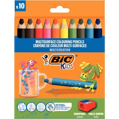 Bic - Étui de 10 crayons multi surface assortis + 1 taille-crayon - 515276