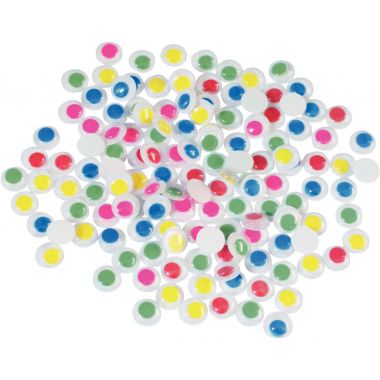 Sachet de 200 yeux mobiles à coller diamètre 10 mm 5 couleurs assorties