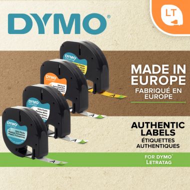 Dymo - Recharge pour Dymo Letratag plastique 12 mmx4 m noir sur blanc - S0721660
