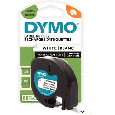 Dymo - Recharge pour Dymo Letratag plastique 12 mmx4 m noir sur blanc - S0721660