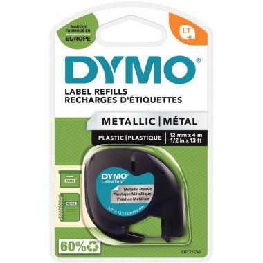 Recharge lettre métal 12 mm x 4 m noir sur argent