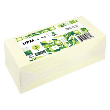 Lot de 12 bocs repositionnables 75 x75mm, coloris jaune, emballage recyclable