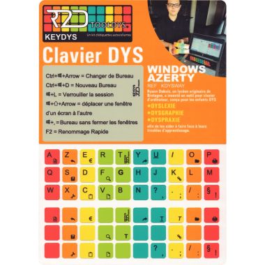Kit d'étiquettes pour clavier AZERTY Windows pour personnes à troubles DYS