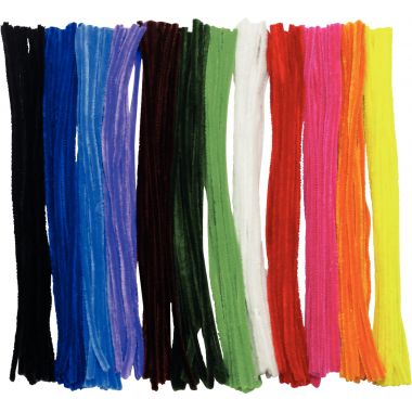 Sac de 180 chenilles diamètre 6mm longueur 30cm, 12 coloris assortis