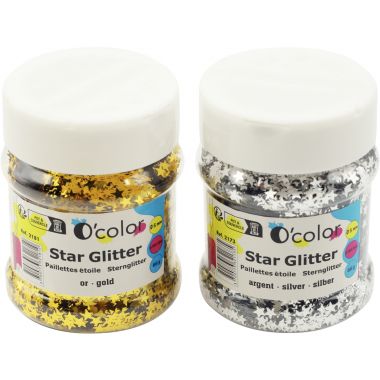 Pot de 65 grammes de paillettes étoiles coloris argent