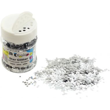 Pot de 65 grammes de paillettes étoiles coloris argent