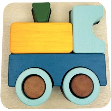 Lot de 2 encastrements 3D en bois, train et voiture