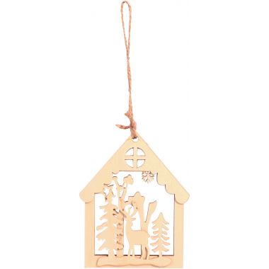 Lot de 12 suspensions scénettes de Noël en bois