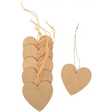 Lot de 6 cœurs en bois MDF à suspendre