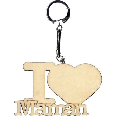 Porte-clés en bois "I love Maman"