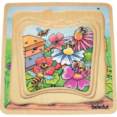 Puzzle 4 niveaux en bois, le miel