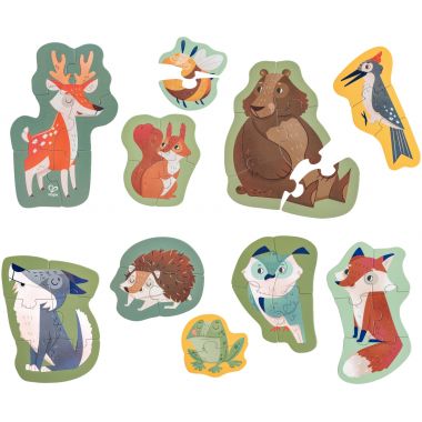 Boite de 10 puzzles contour, les animaux de la forêt