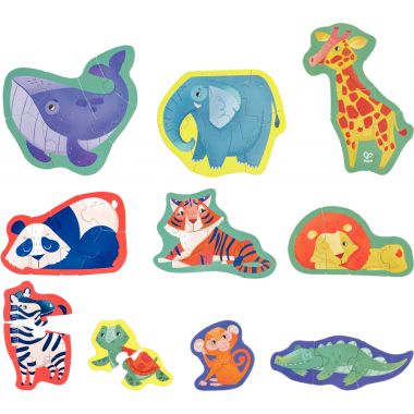 Boite de 10 puzzles contour, les animaux sauvages