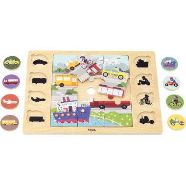 Puzzle en bois cherche et trouve, les transports