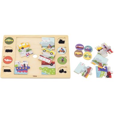 Puzzle en bois cherche et trouve, les transports