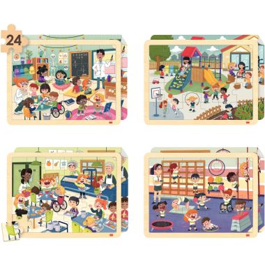 Lot de 4 puzzles à cadre en bois 24 pièces, l'école inclusive
