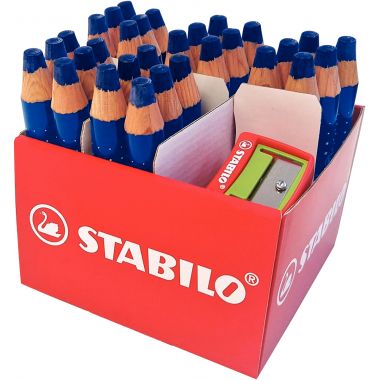 Stabilo - Classpack de 30 crayons Markdry bleus + 2 tailles-crayons - F60971