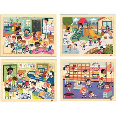 Lot de 4 puzzles à cadre en bois 24 pièces, l'école inclusive