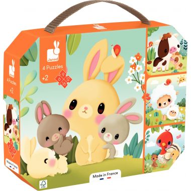 Boite de 4 puzzles progressifs, les animaux de la ferme