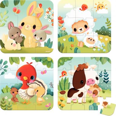 Boite de 4 puzzles progressifs, les animaux de la ferme