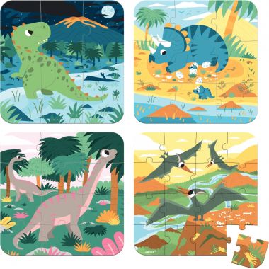 Boite de 4 puzzles progressifs, les dinosaures