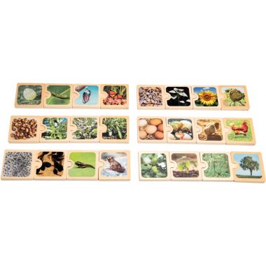 Boite de 6 puzzles en bois, cycles de vie