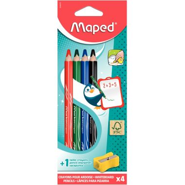 Maped - Etui de 4 crayons effaçable Markerpeps assortis + 1 taille crayon - 833800FC