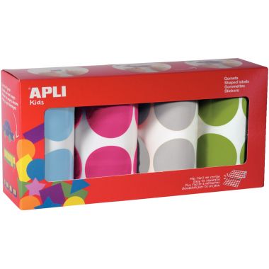 Lot de 4 rouleaux de gommettes XXL rondes Ø45mm assorties