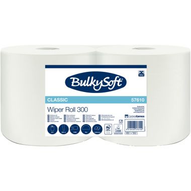 BulkySoft - Lot de 2 bobines d'essuyage industriel 1000 feuilles blanches - ST422
