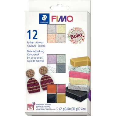 Lot de 12 pains fimo 25g effet boho