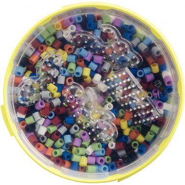Baril environ 3 000 perles Hama à repasser taille maxi couleurs assorties avec accessoires