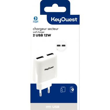 Chargeur secteur 2 ports USB-12W rapide blanc