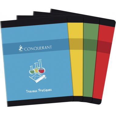 Cahier travaux pratiques CONQUERANT, piqûre 64 pages seyès/uni, format 17x22 cm