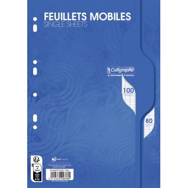 Sachet de 50 feuillets mobiles, format A4, seyès, papier 80g, blanc
