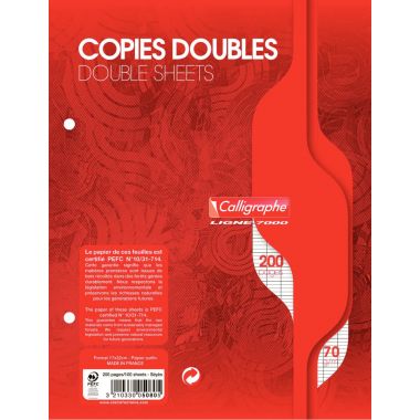 Sachet de 50 copies doubles perforées, format 17x22 cm, seyès, papier 70g, blanc