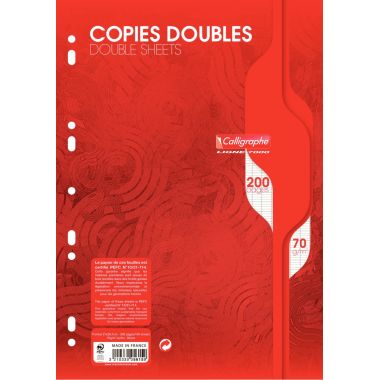 Sachet de 50 copies doubles perforées, format A4, seyès, papier 70g, blanc