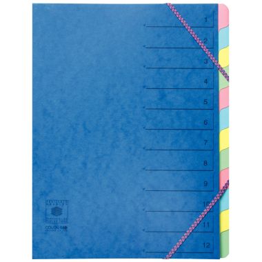 Trieur en carte lustrée avec élastiques 12 compartiments, coloris assortis