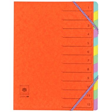 Trieur en carte lustrée avec élastiques 12 compartiments, coloris assortis
