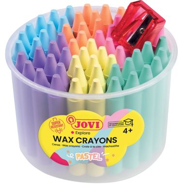 Jovi - Pot de 60 crayons de cire pastel assortis + 1 taille crayon - 980/60P