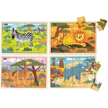 Lot de 4 puzzles, animaux de la savane