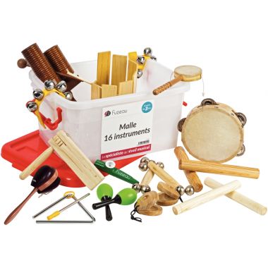 Malle rouge avec 16 instruments de musique