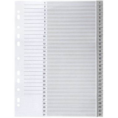 Jeu de 31 intercalaires numériques en polypropylène gris, format A4