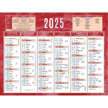Bouchot Grandremy - Calendrier semestriel 6 mois par face 13,5x17,5cm rouge - PAP205R