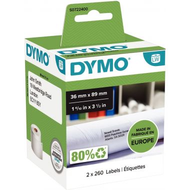 Dymo - Boite de 2 rouleaux de 260 étiquettes adresse 36 x 89 mm - S0722400