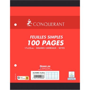 Sachet de 50 feuillets mobiles, format 17x22 cm, seyès, papier 90g, blanc