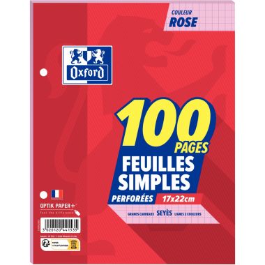 Sachet de 50 feuillets mobiles, format 17x22 cm, seyès, rose
