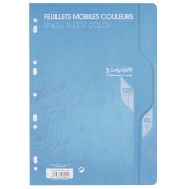Sachet de 50 feuillets mobiles, format A4, seyès, papier 80g, bleu