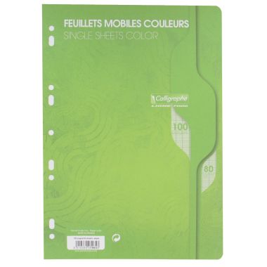 Sachet de 50 feuillets mobiles, format A4, seyès, papier 80g, vert