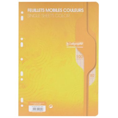 Sachet de 50 feuillets mobiles, format A4, seyès, papier 80g, jaune